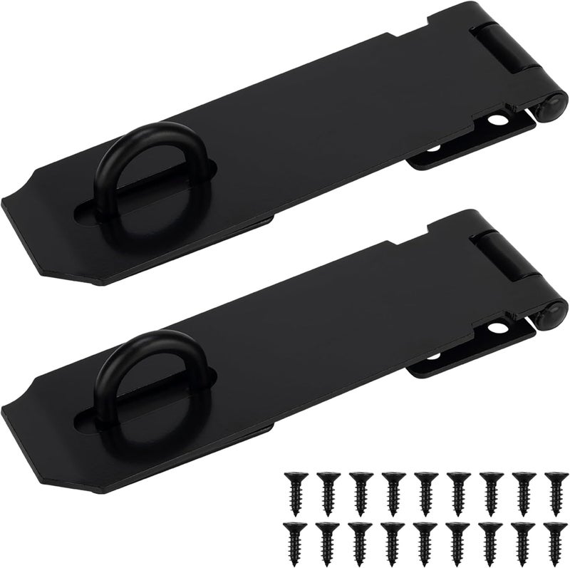 KIMIWISE 5 Inch Door Hasp Stainless Steel Hasp Latch, Heavy Duty Black Padlock for Fence Gates, Doors, and Cabinets, Brushed Surface Finish, 2 Pack - Image 1